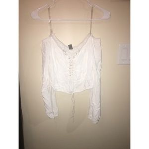 Over the shoulder white crop top