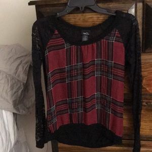 rue21 plaid & lace top