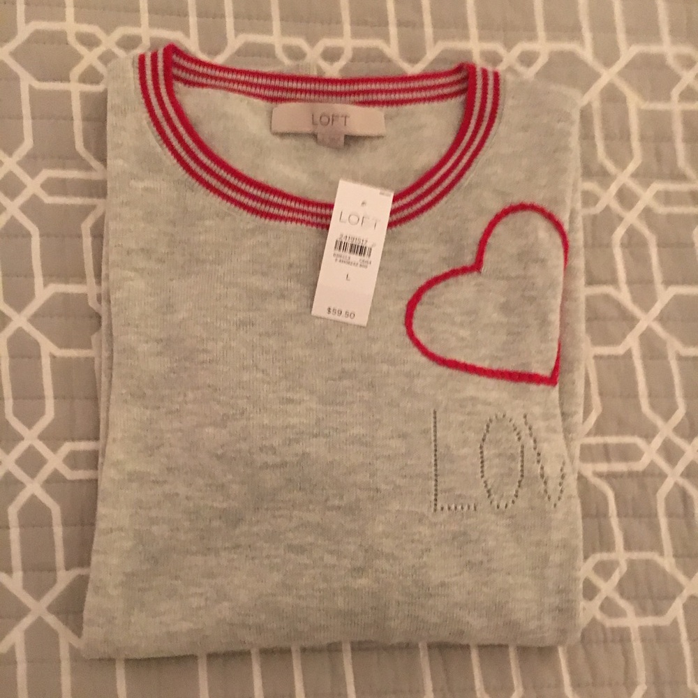 LOFT Love Sweater Gray and Red - NWT - Picture 5 of 5