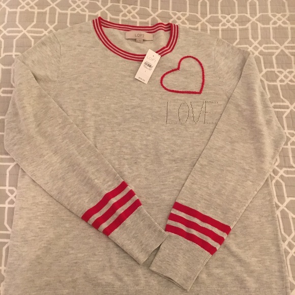 LOFT Love Sweater Gray and Red - NWT - Picture 4 of 5