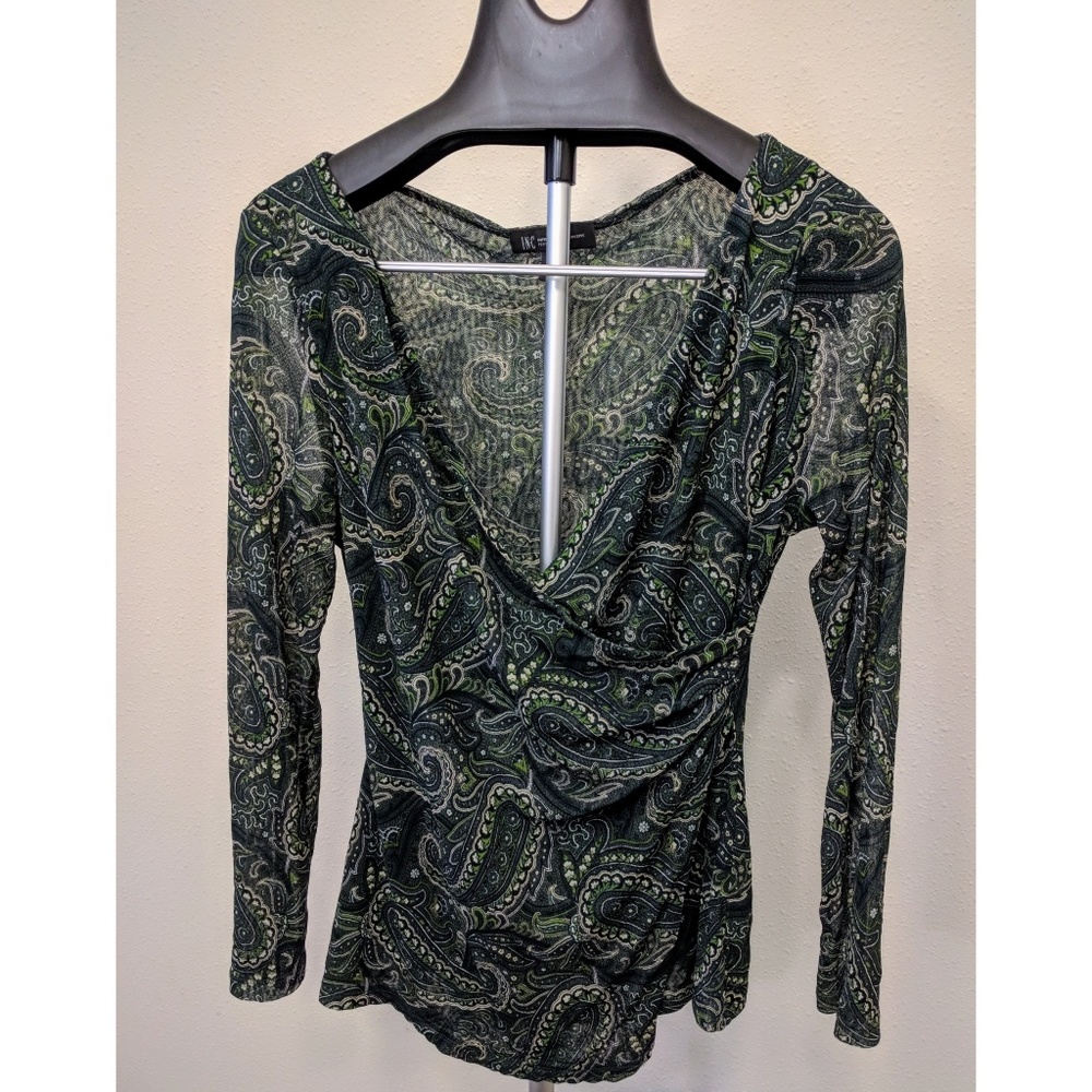 INC green floral blouse