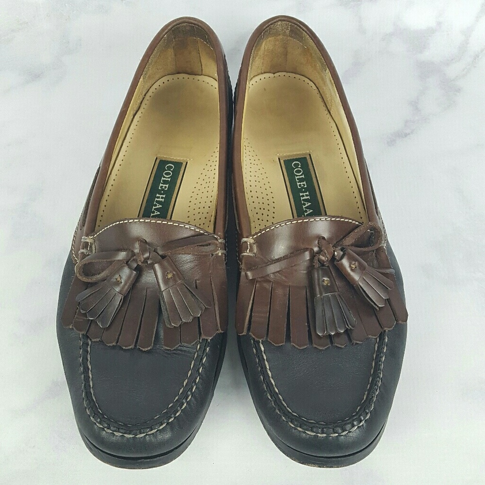 Cole Haan Leather Tassel Loafers Black and Brown