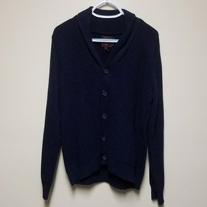 Men's Blue Button-Up Cardigan, Size L