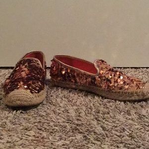 SZ 8 Tory Burch Copper Sequin Loafer Slip-on Shoes