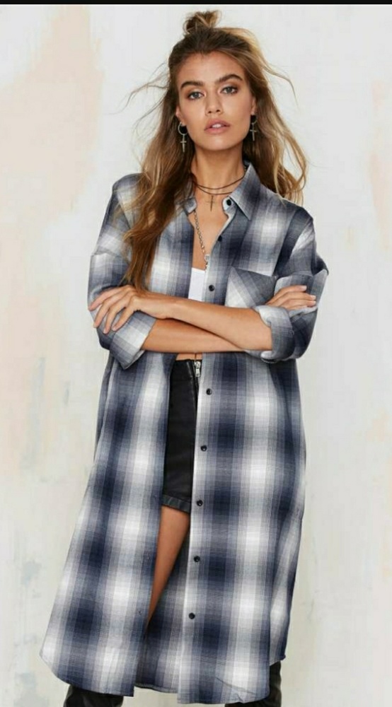 Nasty gal unit plaid button front tunic/dress size