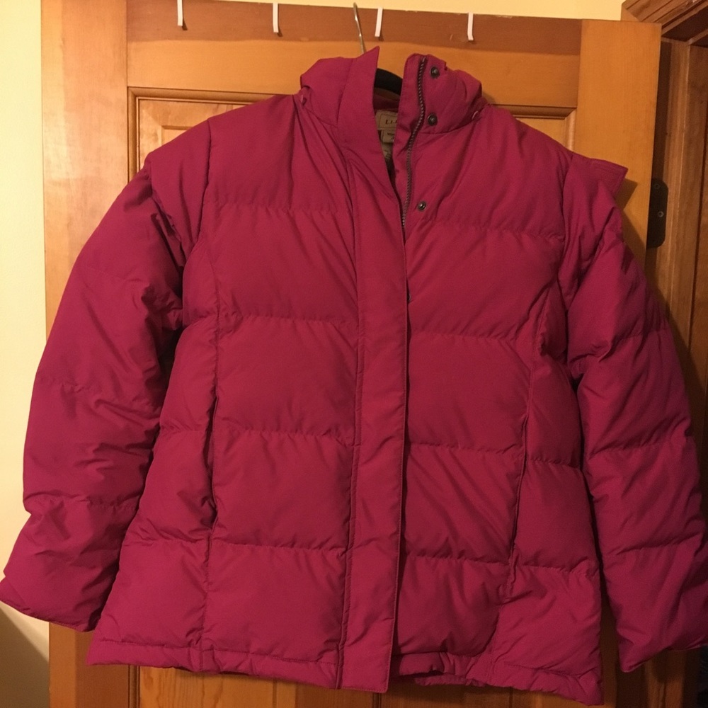 LL Bean down parka jacket faux fur hood