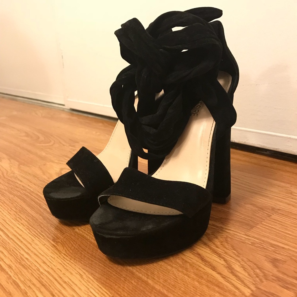 Black Faux Suede Lace Up Heels