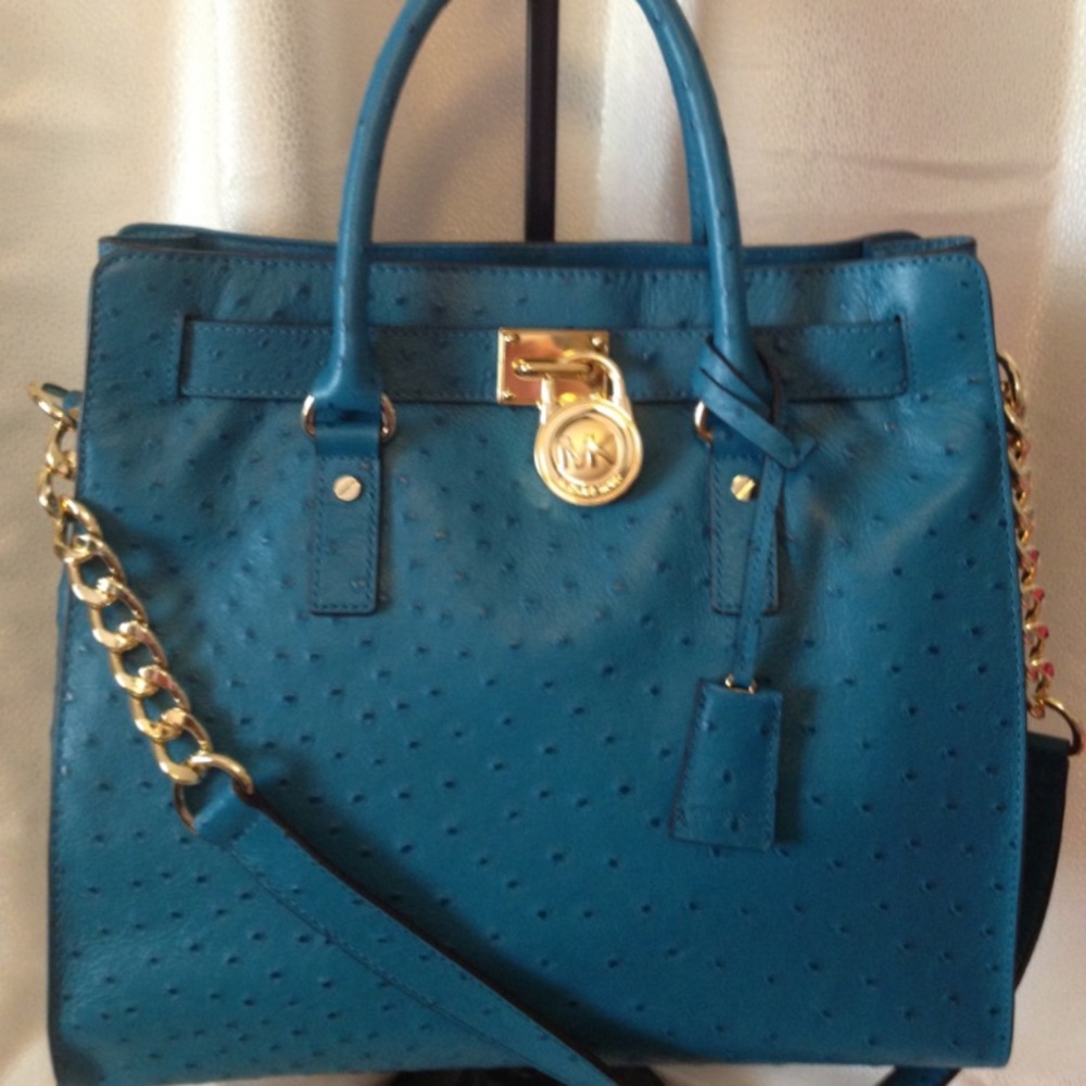 Michael Kors Turquoise Ostrich Hamilton Bag