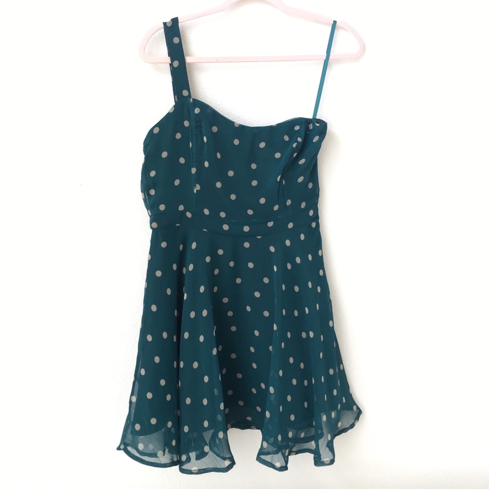 Asymmetrical Teal Polka Dot Dress
