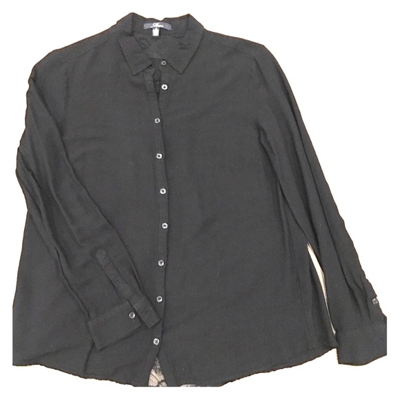 Black Mavi Button Shirt w Lace - Picture 1 of 8