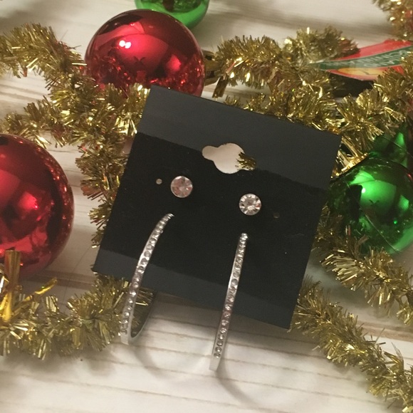 💢Last one 💢 large silver hoop/diamond set - Picture 2 of 8