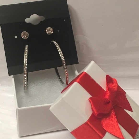 💢Last one 💢 large silver hoop/diamond set - Picture 7 of 8