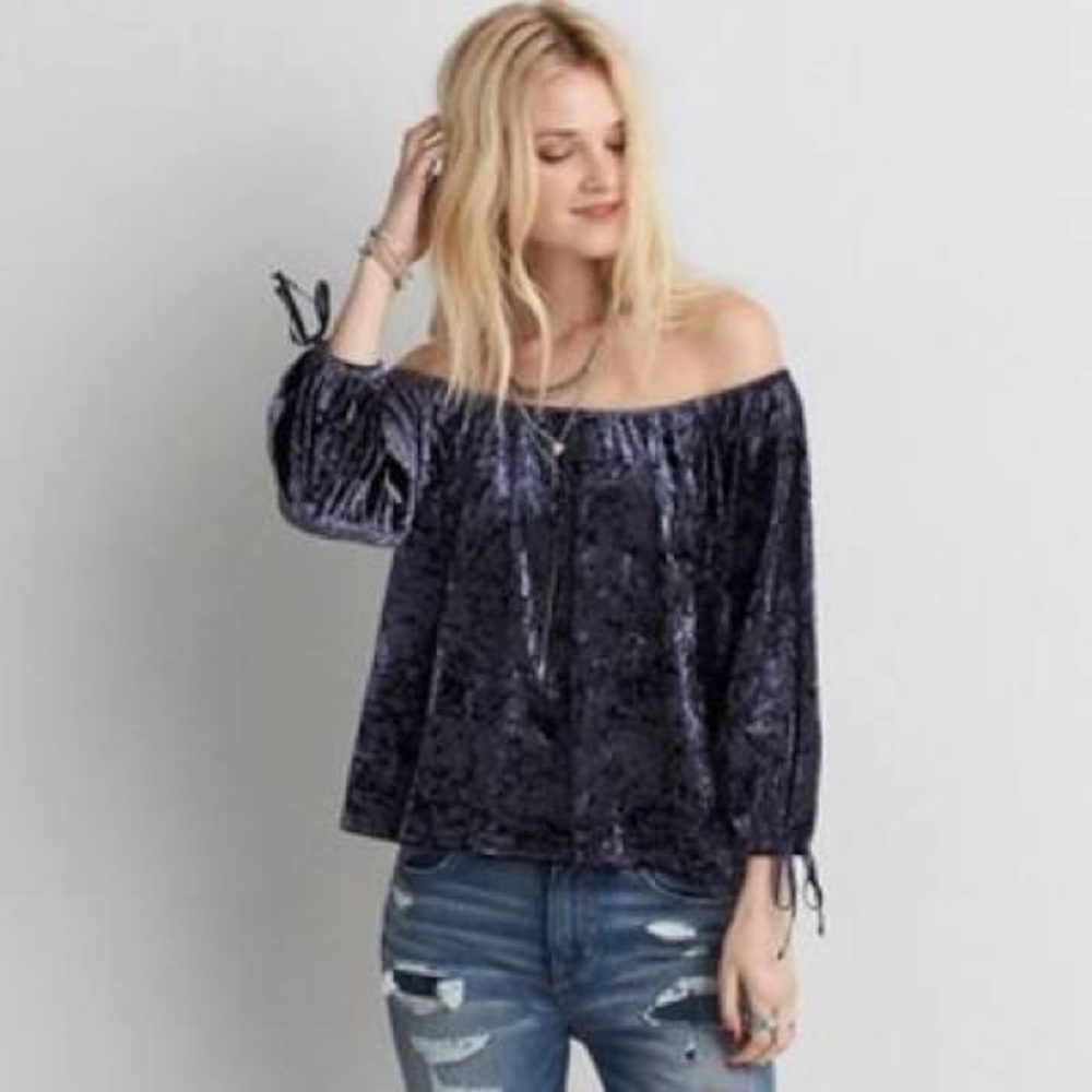 velvet off-the-shoulder top