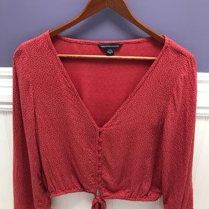 AEO Button Down Polka Dot Blouse