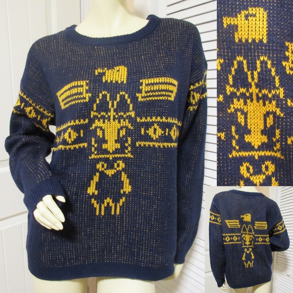 LEVI'S Mens Knit Pullover Sweater S/Small American Eagle Thunderbird Navy Blue
