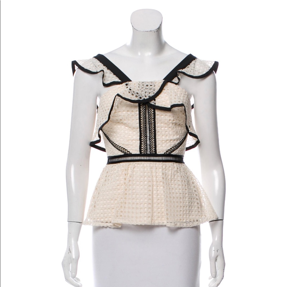 Self-Portrait Lace Ruffled-Trimmed Top.