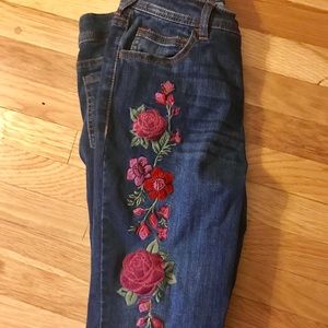 Embroidered Floral Skinny Jeans Girls Size 16