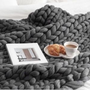 Grey chunky knit blanket