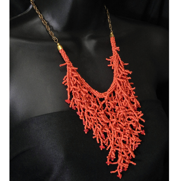 NWOT antique gold chain / red seed bead LTDN23nc - Picture 2 of 3