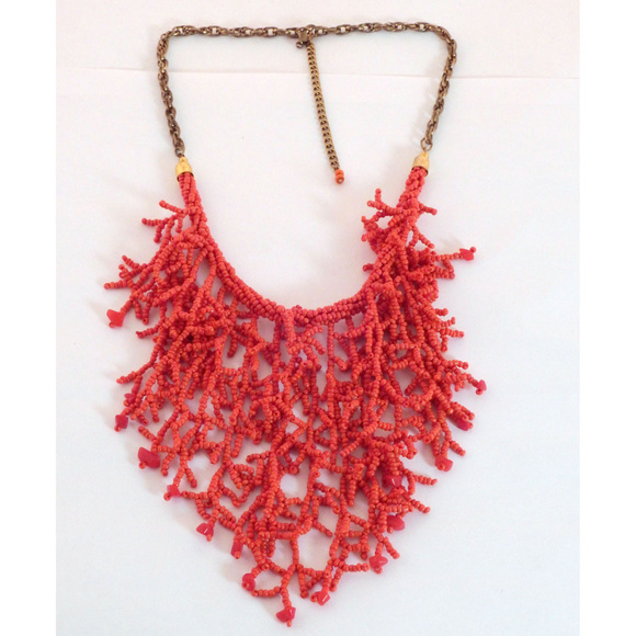 NWOT antique gold chain / red seed bead LTDN23nc - Picture 3 of 3