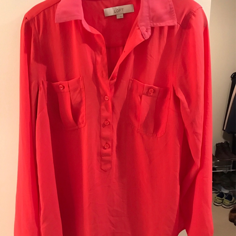 bright orange shirt with pink collar from Loft!