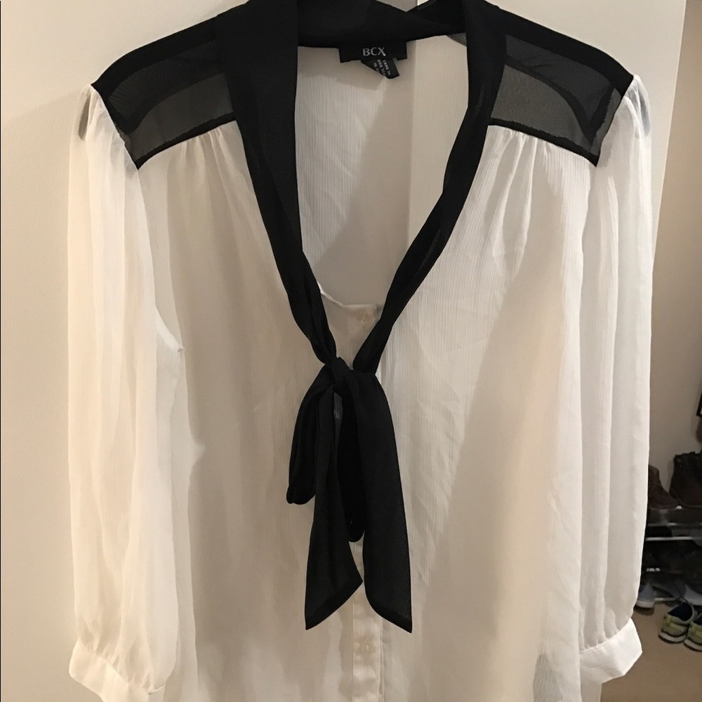 black and white shirt with bow