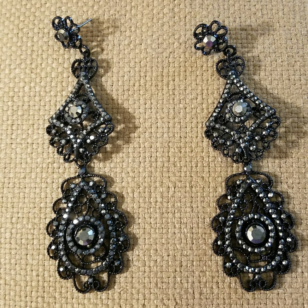 Stylish Black  with Silver Accents Earrings