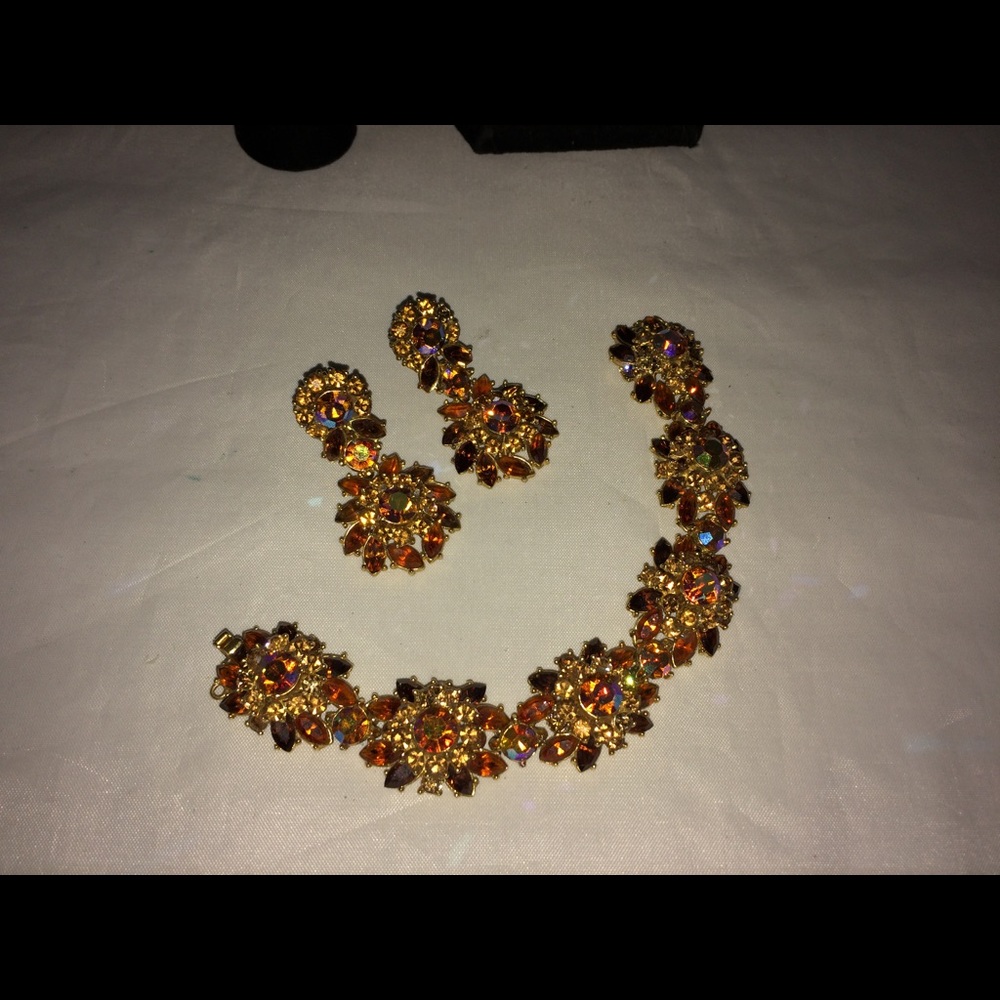 ❤️Crown Trifari Topaz Rhinestone Bracelet/Earrings