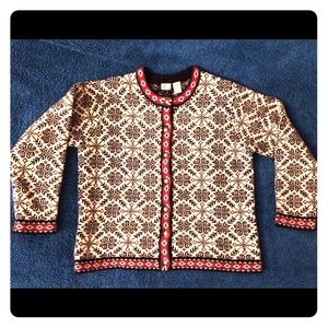 LLBean Nordic Merino LambsWool Cardigan BlackWhite