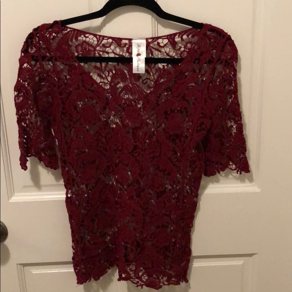 Maroon floral laced shirt