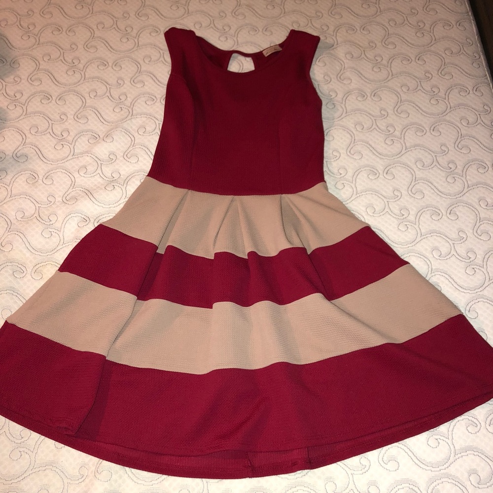 Red with nude dress