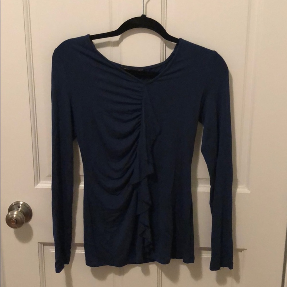 Navy V-Neck long sleeved with ruffled front