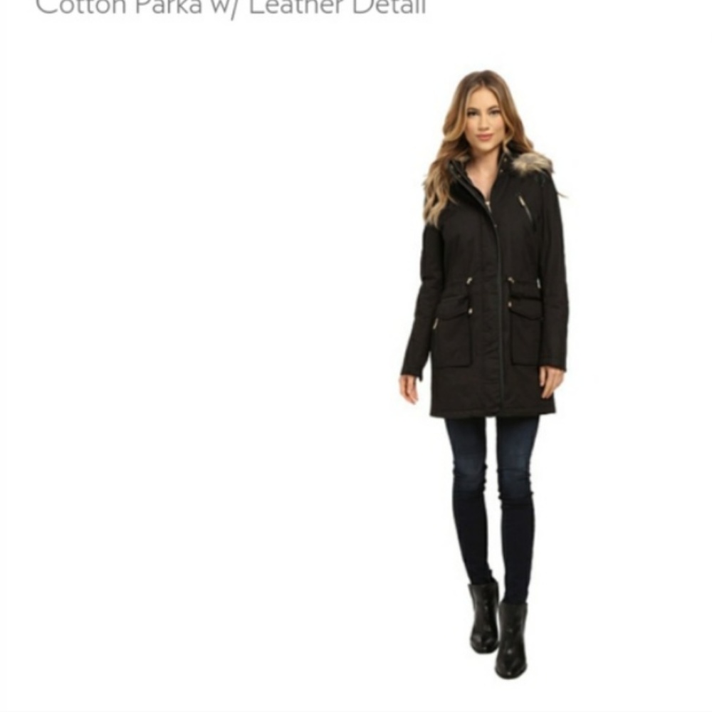 Cotton Parka with leather detail