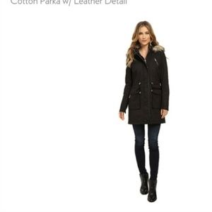 Cotton Parka with leather detail