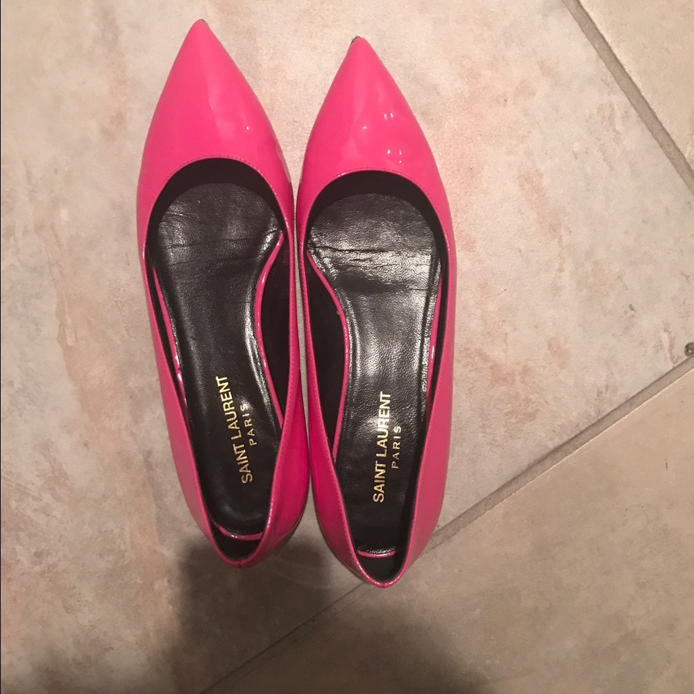 hot pink saint laurent pointed toe flat