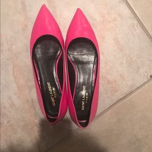 hot pink saint laurent pointed toe flat