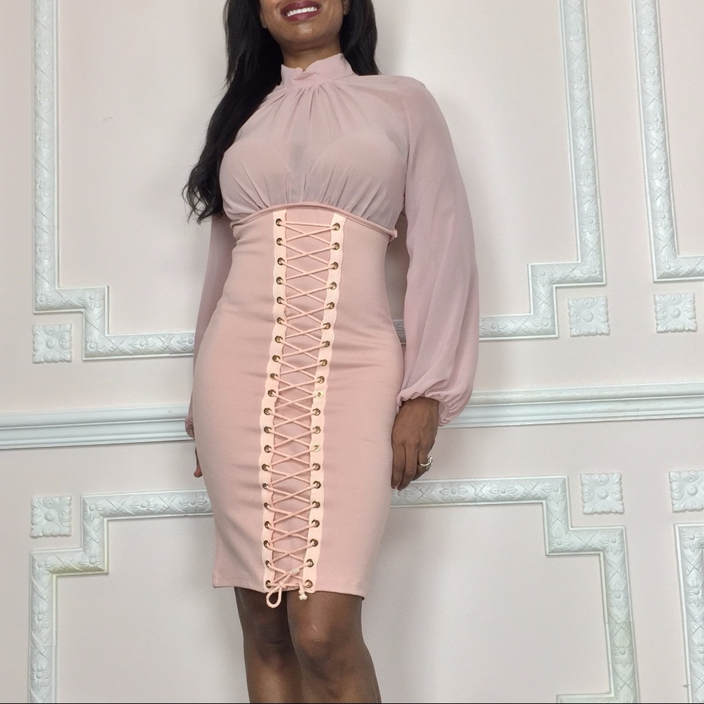 NEW sexy cute sheer top pink dress with lace front - Picture 5 of 5