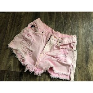 Cute Distressed High Waisted Pink Jean Shorts.