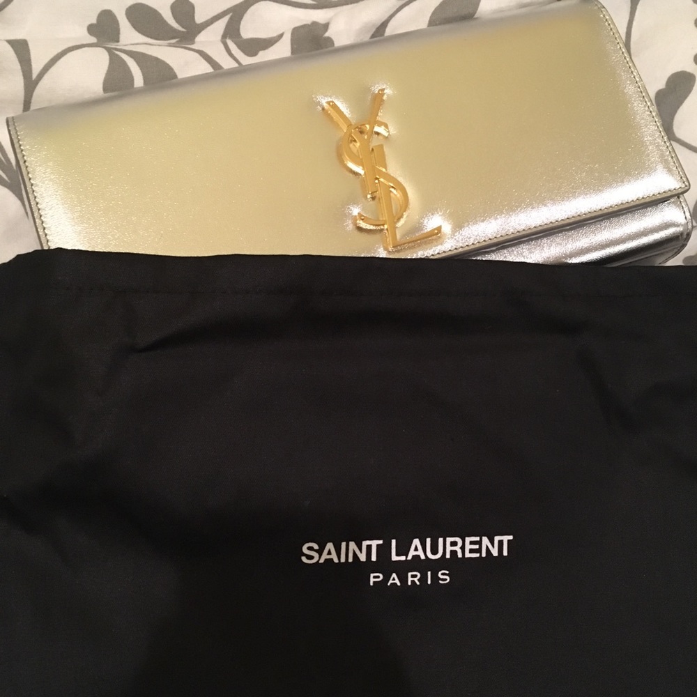 🌟SOLD🌟 YSL Silver Nappa Cassandre Clutch