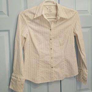 Shimmer button down blouse with metal gem clasps