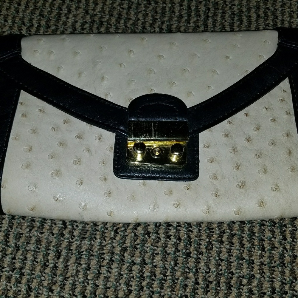 Faux ostrich leather clutch