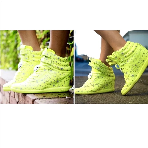 Reebok Shoes - New Reebok Yellow Silver  Wedge Freestyle Hi Top