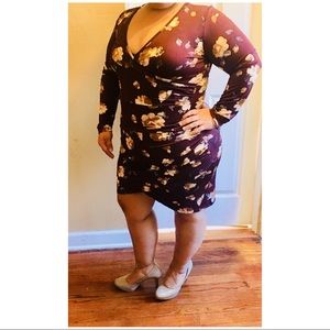A beautiful burgundy floral dress with long sleeve