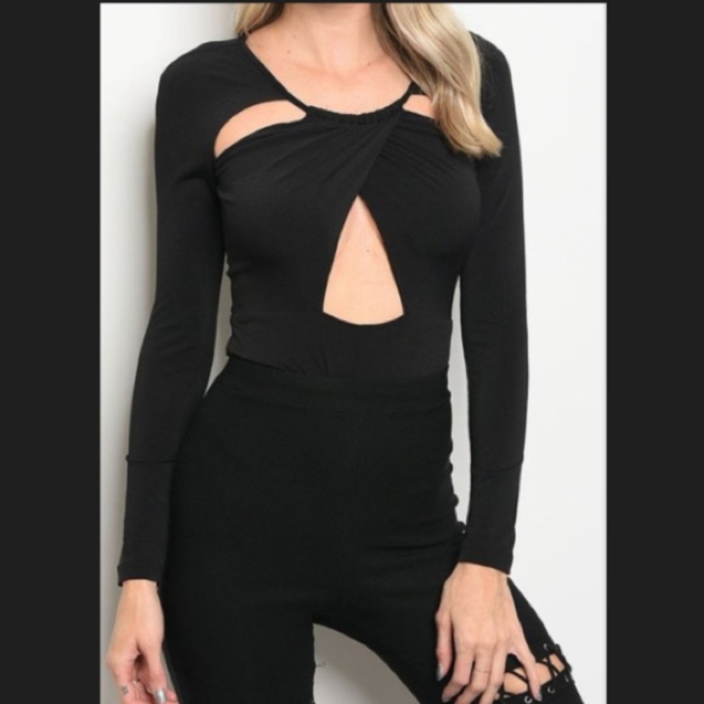 Long sleeve black strappy bodysuit - Picture 1 of 3