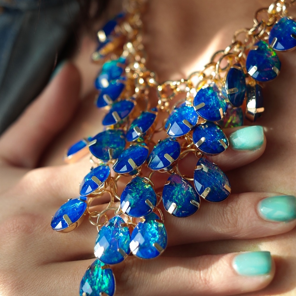 Blue Layered Teardrop Necklace