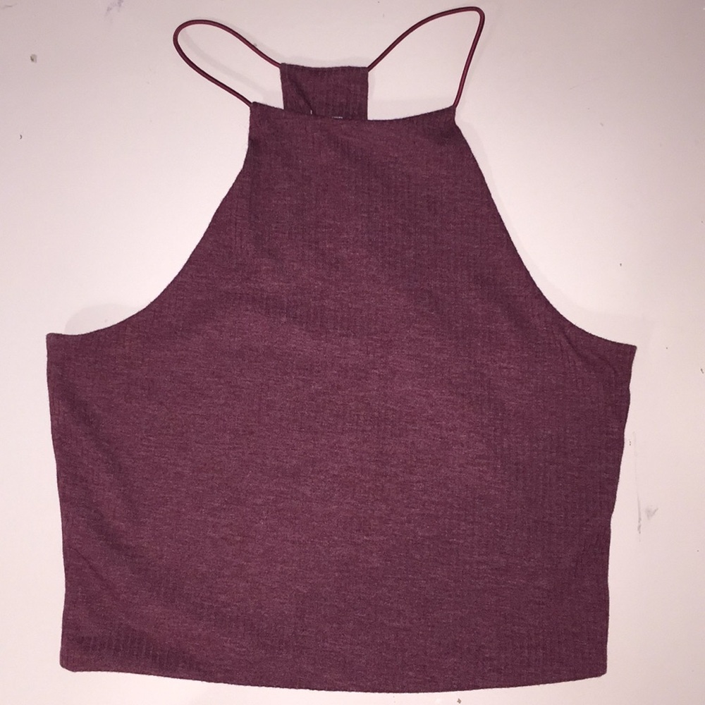 burgundy ribbed halter crop top