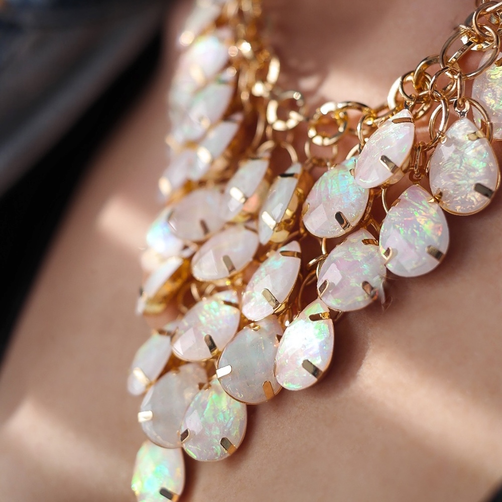 Opal Pearl Layered Teardrop Necklace