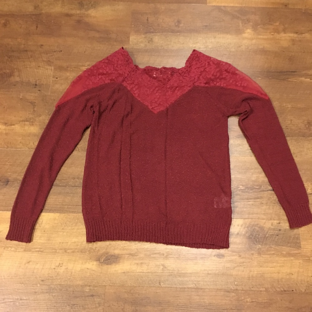 SOLD Lace Accent Burgundy Sweater Small