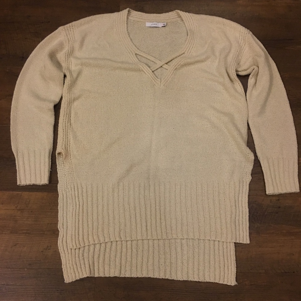 Cross neck tunic sweater cream small