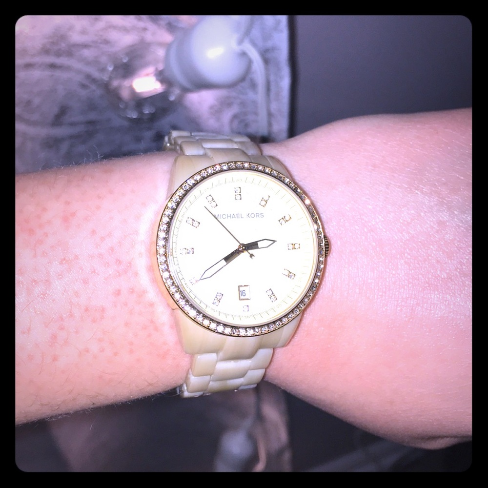 Michael Kors Rhinestone Face Watch in Bone